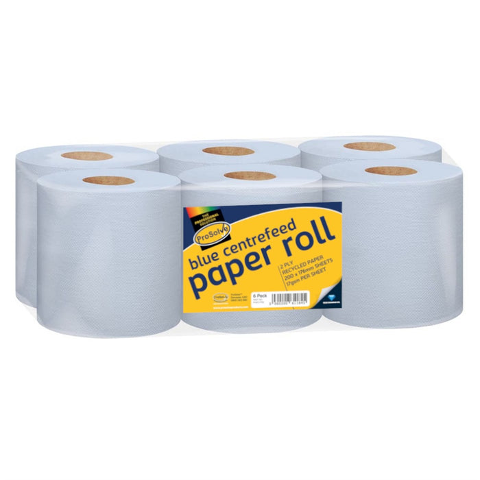 BLUE CENTREFEED PAPER ROLLS 2-PLY (PACK OF 6)