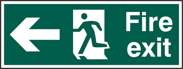 FIRE EXIT MAN ARROW LEFT RPVC (PK5) 400MM X 150MM