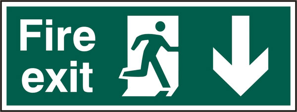 FIRE EXIT MAN ARROW DOWN RPVC (PK5) 400MM X 150MM