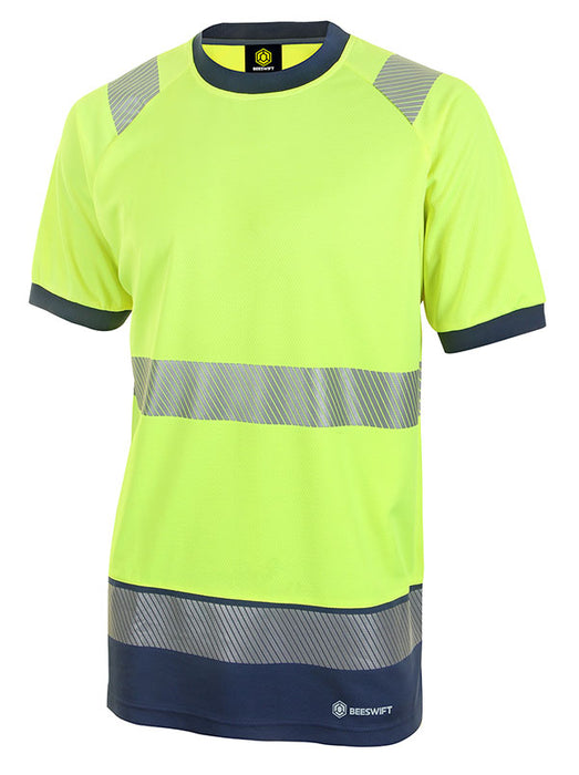 HIVIS TWO TONE S/S T SHIRT SAY YELL/NVY BSCNT01