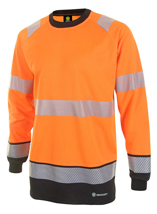 HIVIS TWO TONE L/S T SHIRT OR/BLK BSCNT05