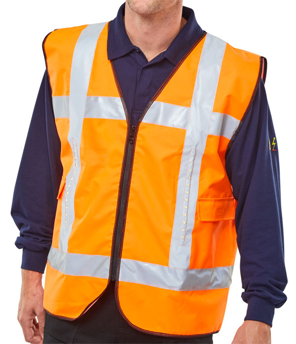 LIGHT VEST SAFETY BASIC FRONT LIGHT C/W POCKETS ORANGE